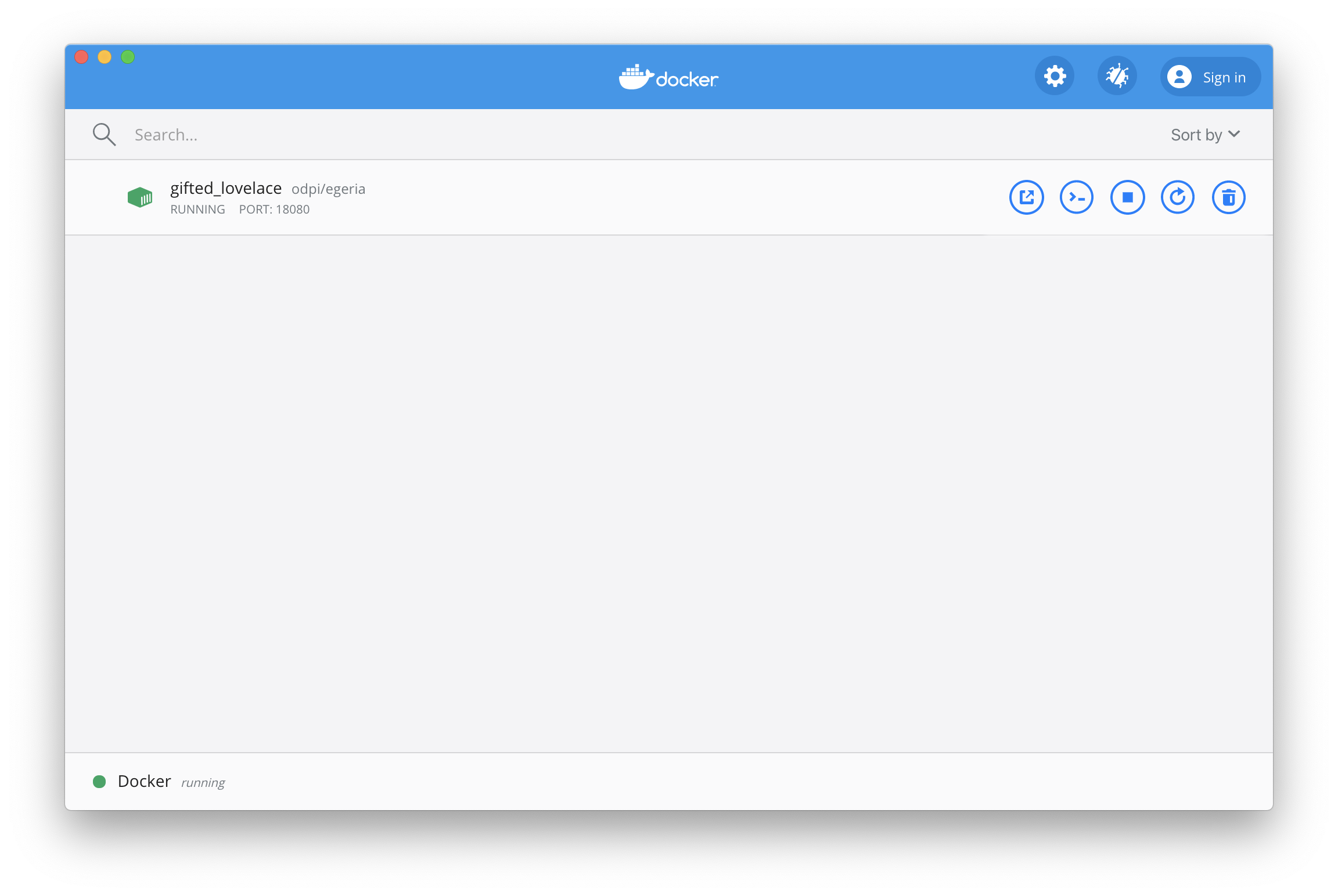Docker Desktop initial view